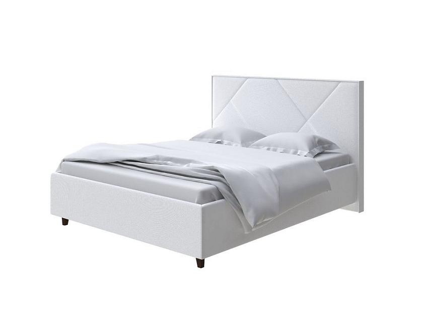 Кровать Tessera Grand 120x200 Ткань: Велюр Teddy Снежный - Мягкая кровать с высоким изголовьем и стильными ножками из массива бука