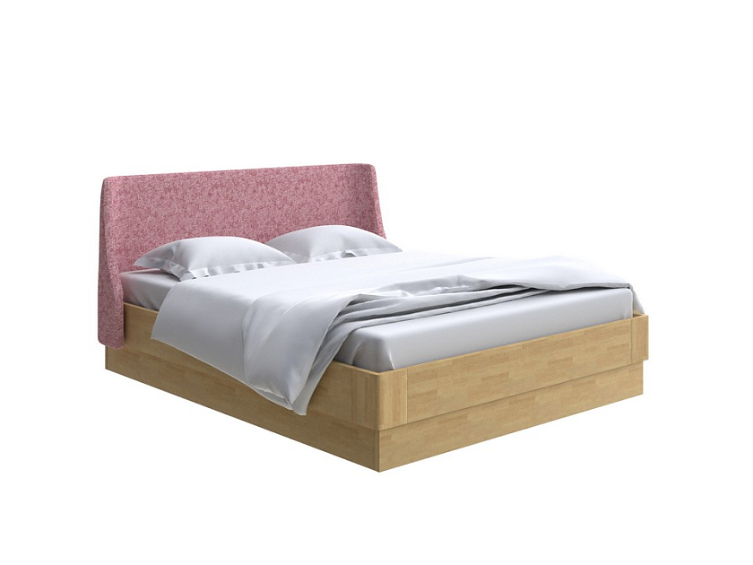 Кровать Lagom Side Wood с подъемным механизмом 140x200 Ткань/Массив (береза) Levis 62 Розовый/Масло-воск Natura (Береза) - Кровать со встроенным ПМ механизмом. 