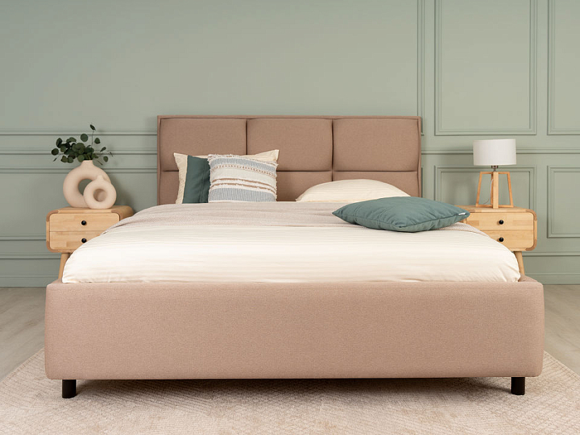 Кровать Malina 160x200 Ткань: Рогожка Тетра Ореховый - Изящная кровать без встроенного основания из массива сосны с мягкими элементами.