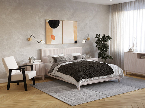 Кровать 90х200 Tempo - Кровать из массива с вертикальной фрезеровкой и декоративным обрамлением изголовья