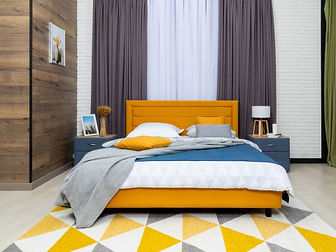 Бежевая кровать Next Life 2 - Cтильная модель в стиле минимализм с горизонтальными строчками