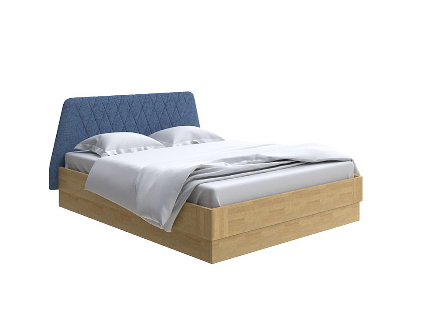 Кровать Lagom Hill Wood с подъемным механизмом 140x200 Ткань/Массив (береза) Levis 78 Джинс/Масло-воск Natura (Береза) - Кровать со встроенным основанием. 