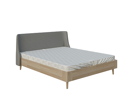 Серая кровать Lagom Side Wood - Оригинальная кровать без встроенного основания из массива сосны с мягкими элементами.