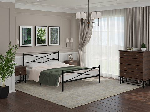 Двуспальная кровать с матрасом Страйп - Изящная кровать с облегченной металлической конструкцией и встроенным основанием