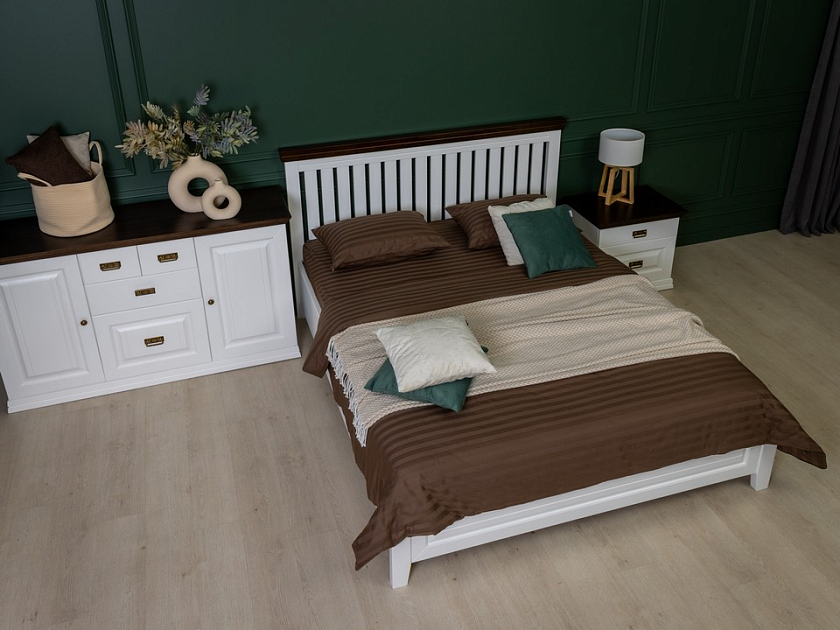 Кровать Olivia 120x200 Массив (сосна) Белая эмаль/Орех - Кровать из массива с контрастной декоративной планкой.