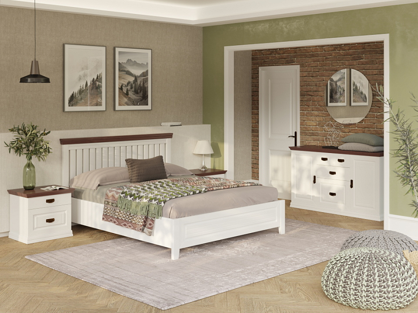Кровать Olivia 160x200 Массив (сосна) Белая эмаль/Орех - Кровать из массива с контрастной декоративной планкой.