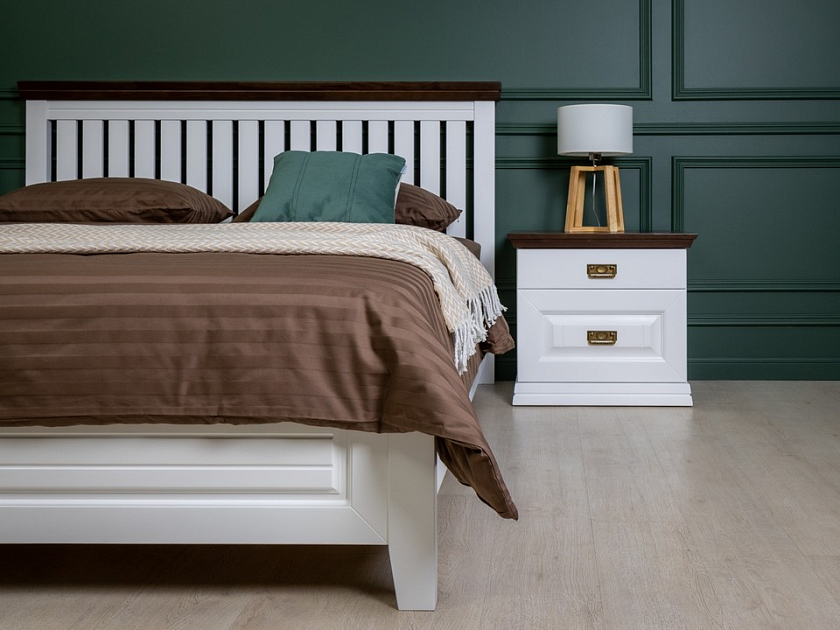 Кровать Olivia 160x200 Массив (сосна) Белая эмаль/Орех - Кровать из массива с контрастной декоративной планкой.