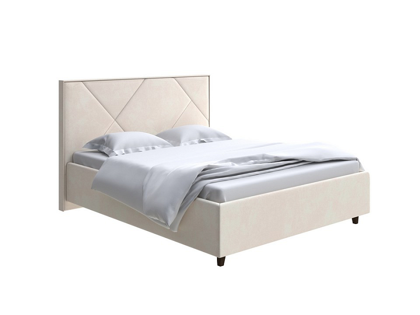 Кровать Tessera Grand 90x200 Ткань: Велюр Casa Сахарный - Мягкая кровать с высоким изголовьем и стильными ножками из массива бука