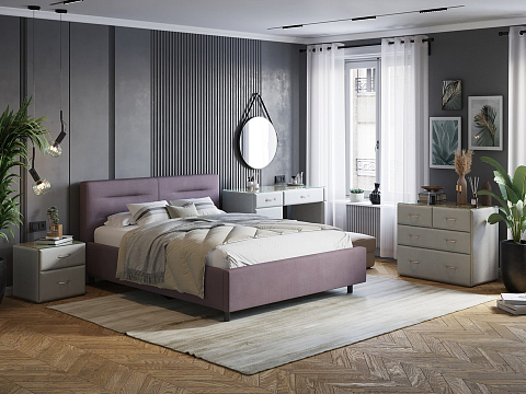 Фиолетовая кровать Nuvola-8 NEW - Кровать в лаконичном стиле с горизонтальной отстрочкой  в изголовье