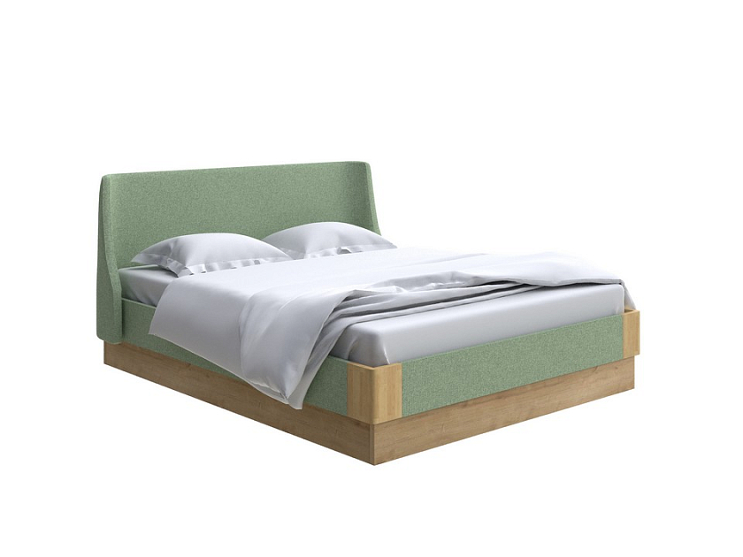 Кровать Lagom Side Soft с подъемным механизмом 140x190 Ткань/Массив (береза) Лама Авокадо/Масло-воск Natura (Береза) - Кровать со встроенным ПМ механизмом. 