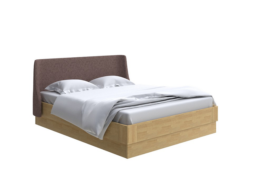 Кровать Lagom Side Wood с подъемным механизмом 200x200 Ткань/Массив (береза) Levis 37 Шоколад/Масло-воск Natura (береза) - Кровать со встроенным ПМ механизмом. 
