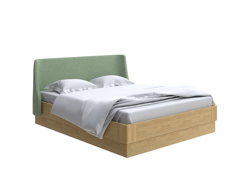 Кровать Lagom Side Wood с подъемным механизмом 140x190 Ткань/Массив (береза) Лама Авокадо/Масло-воск Natura (Береза) - Кровать со встроенным ПМ механизмом. 
