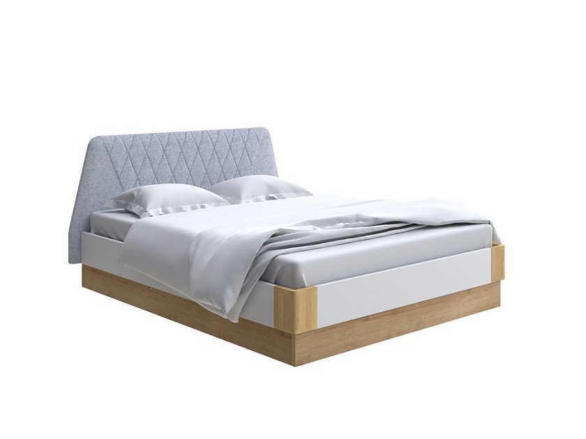 Кровать Lagom Hill Chips с подъемным механизмом 140x190 ЛДСП+ткань Levis 83 Светло-Серый/ЛДСП Белый Жемчуг/Масло-воск Natura (Береза) - Кровать со встроенным основанием. 