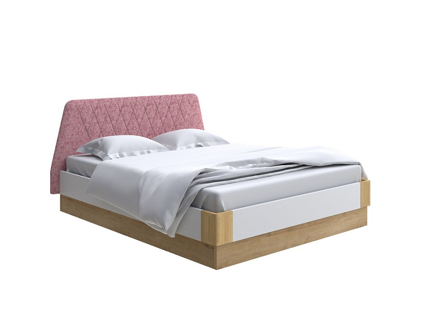 Кровать Lagom Hill Chips с подъемным механизмом 180x200 ЛДСП+ткань Levis 62 Розовый/ЛДСП Белый Жемчуг/Масло-воск Natura (Береза) - Кровать со встроенным основанием. 