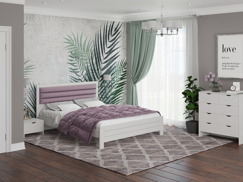 Кровать Prima 160x190 Ткань/Массив Тетра Слива/Антик (сосна) - Кровать в универсальном дизайне из массива сосны.