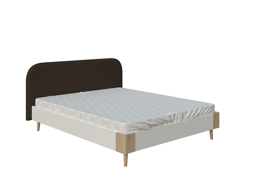 Кровать Lagom Plane Chips 90x190 ЛДСП+ткань Лама Шоколад/ЛДСП Белый Жемчуг/Масло-воск Natura (Бук) - Оригинальная кровать без встроенного основания из ЛДСП с мягкими элементами.