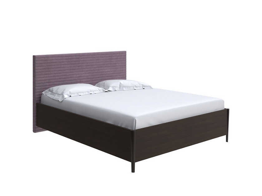 Кровать Rona 90x190 ЛДСП Венге+ткань Дуб Венге/Лофти Слива (велюр) - Классическая кровать с геометрической стежкой изголовья