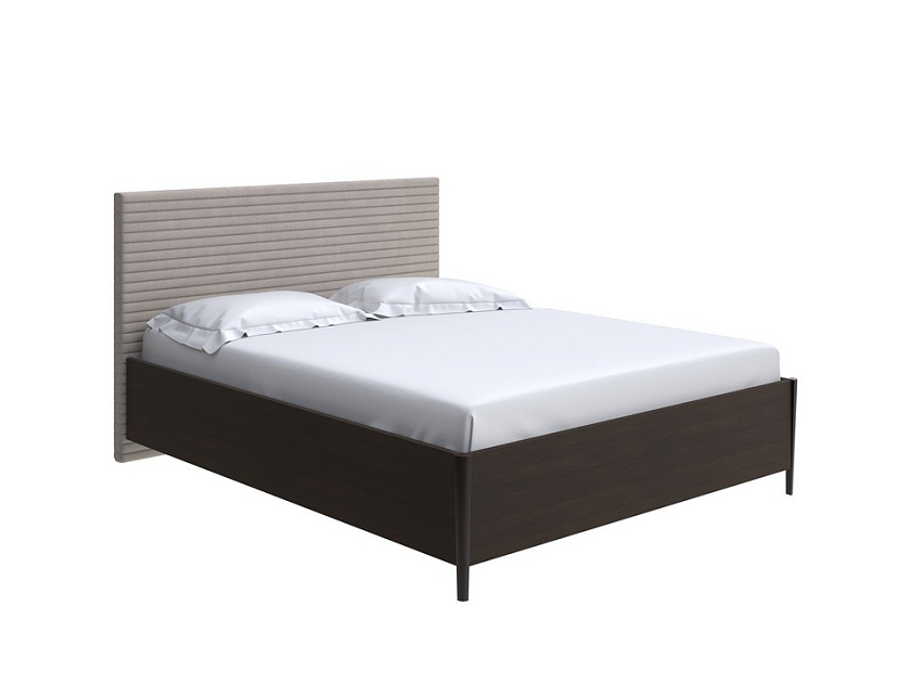 Кровать Rona 160x190 ЛДСП Венге+ткань Дуб Венгре/Tetra Бежевый (рогожка) - Классическая кровать с геометрической стежкой изголовья