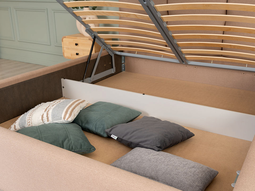 Кровать Malina 180x200 Ткань: Рогожка Тетра Бежевый - Изящная кровать без встроенного основания из массива сосны с мягкими элементами.