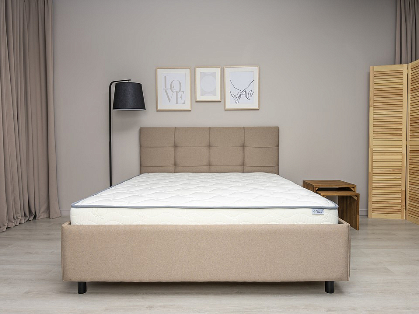 Кровать New Life 80x200 Ткань: Рогожка Тетра Бежевый - Кровать в стиле минимализм с декоративной строчкой