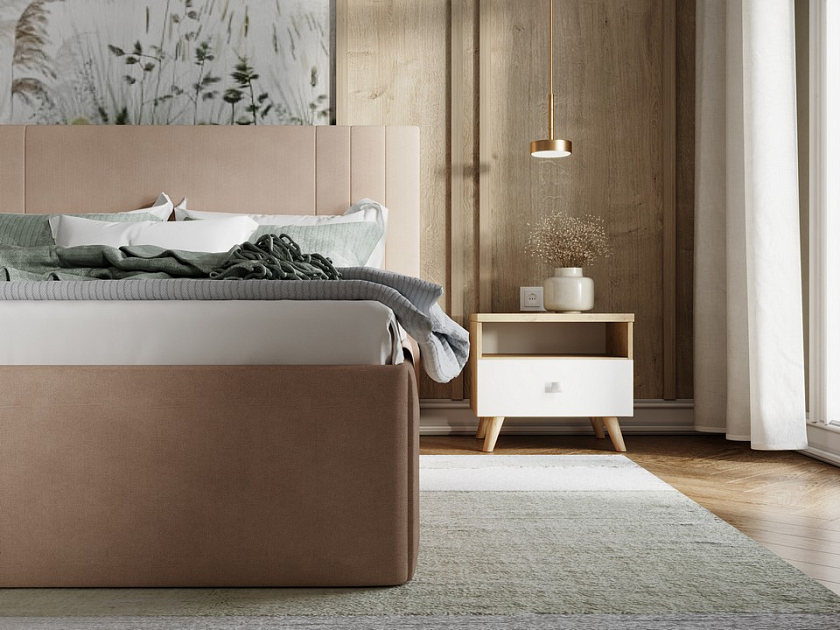 Кровать Liberty 90x190 Ткань: Рогожка Тетра Имбирь - Аккуратная мягкая кровать в обивке из мебельной ткани