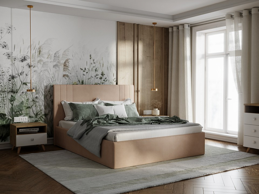 Кровать Liberty 80x190 Ткань: Рогожка Тетра Имбирь - Аккуратная мягкая кровать в обивке из мебельной ткани