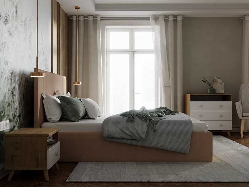 Кровать Liberty 80x190 Ткань: Рогожка Тетра Имбирь - Аккуратная мягкая кровать в обивке из мебельной ткани