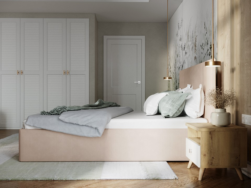 Кровать Liberty 90x190 Ткань: Рогожка Тетра Имбирь - Аккуратная мягкая кровать в обивке из мебельной ткани