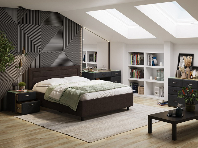 Кровать Next Life 2 140x200 Ткань: Рогожка Тетра Брауни - Cтильная модель в стиле минимализм с горизонтальными строчками