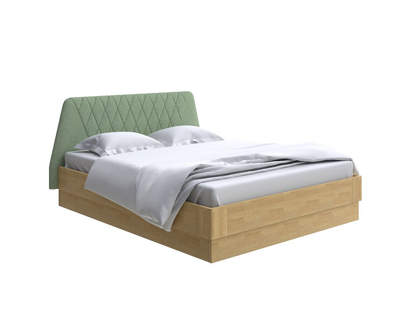 Кровать Lagom Hill Wood с подъемным механизмом 140x190 Ткань/Массив (береза) Лама Авокадо/Масло-воск Natura (Береза) - Кровать со встроенным основанием. 
