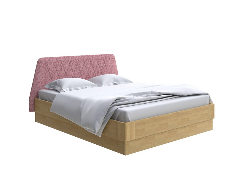 Кровать Lagom Hill Wood с подъемным механизмом 200x200 Ткань/Массив (береза) Levis 62 Розовый/Масло-воск Natura (Береза) - Кровать со встроенным основанием. 