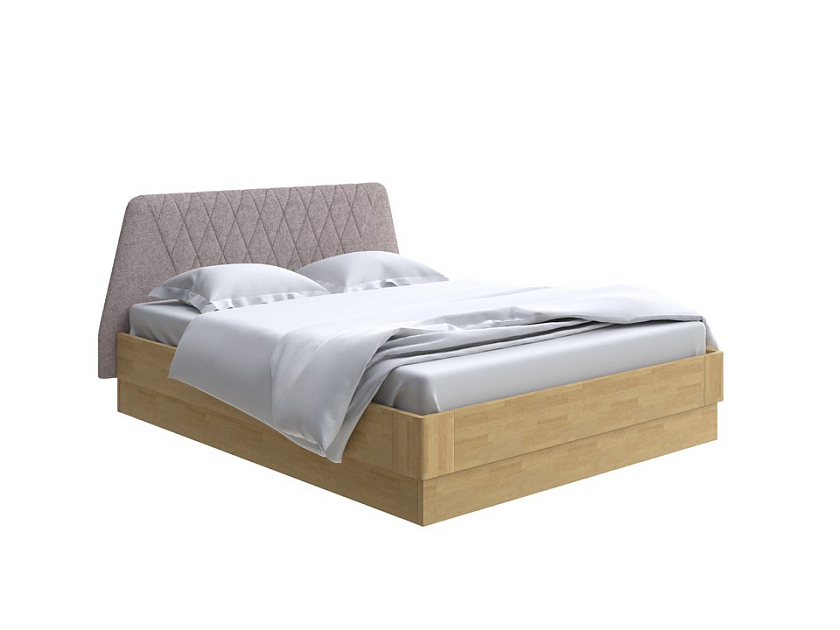 Кровать Lagom Hill Wood с подъемным механизмом 160x190 Ткань/Массив (береза) Levis 25 Светло-коричневый/Масло-воск Natura (Береза) - Кровать со встроенным основанием. 