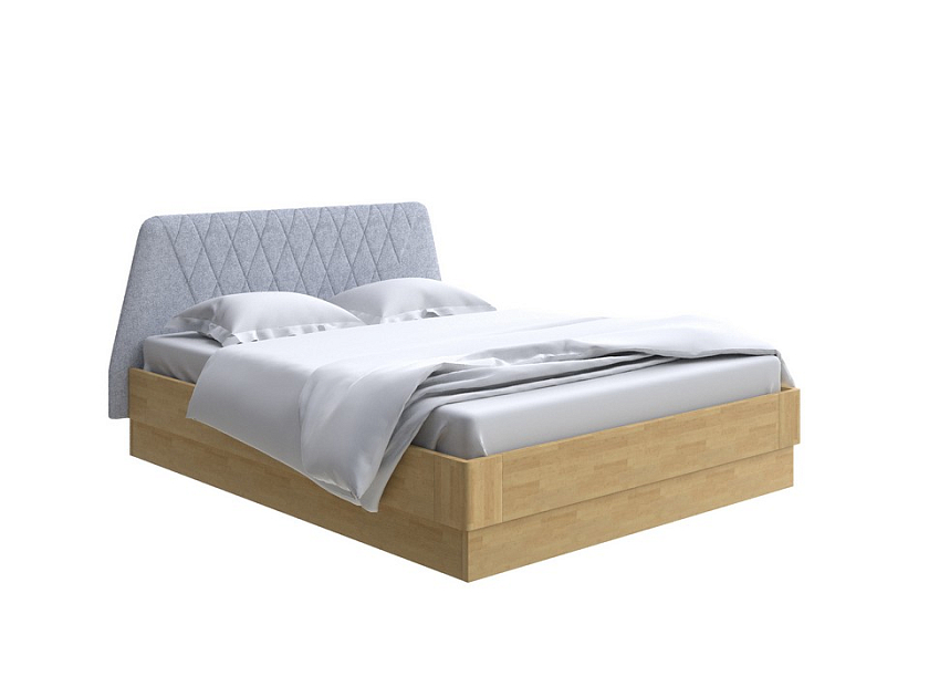 Кровать Lagom Hill Wood с подъемным механизмом 160x200 Ткань/Массив (береза) Levis 83 Светло-Серый/Масло-воск Natura (Береза) - Кровать со встроенным основанием. 