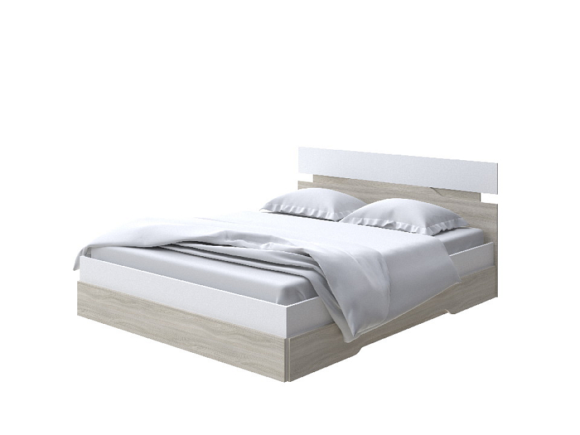 Кровать Milton 180x200 ЛДСП Белый/Ясень Шимо светлый - Современная кровать с оригинальным изголовьем.