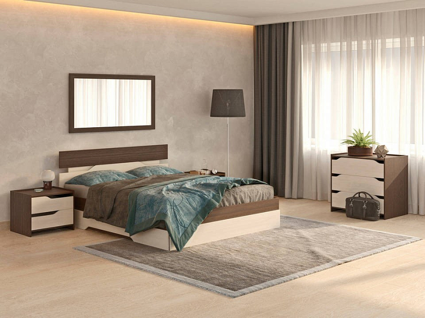Кровать Milton 160x200 ЛДСП Дуб Венге/Дуб Шамони светлый - Современная кровать с оригинальным изголовьем.