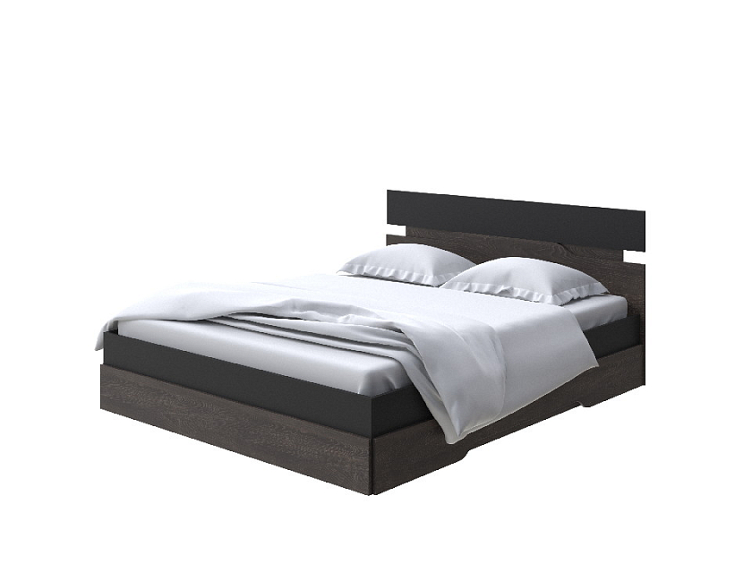 Кровать Milton 160x190 ЛДСП Черный/Дуб Кантербери - Современная кровать с оригинальным изголовьем.