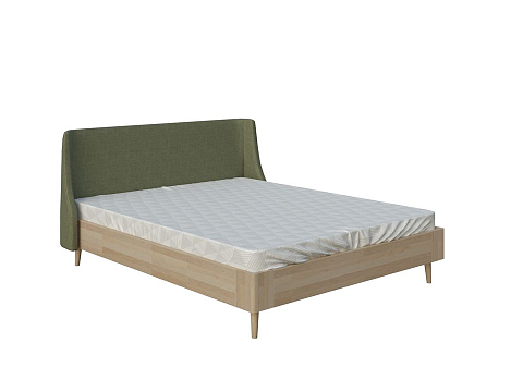 Зеленая кровать Lagom Side Wood - Оригинальная кровать без встроенного основания из массива сосны с мягкими элементами.