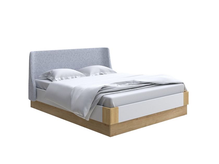 Кровать Lagom Side Chips с подъемным механизмом 140x190 ЛДСП+ткань Levis 83 Светло-Серый/ЛДСП Белый Жемчуг/Масло-воск Natura (Береза) - Кровать со встроенным ПМ механизмом. 