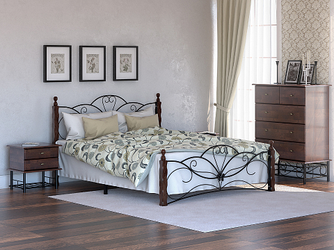 Кровать с ящиками Garda 11R - Изящная кровать с металлической фигурной решеткой и фигурным изголовьем.
