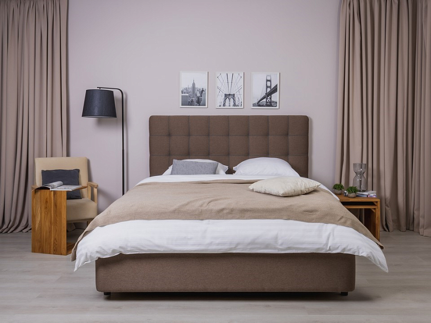Кровать Leon 200x220 Экокожа/Ткань Тетра Молочный/Бежевый - Современная кровать, украшенная декоративным кантом.