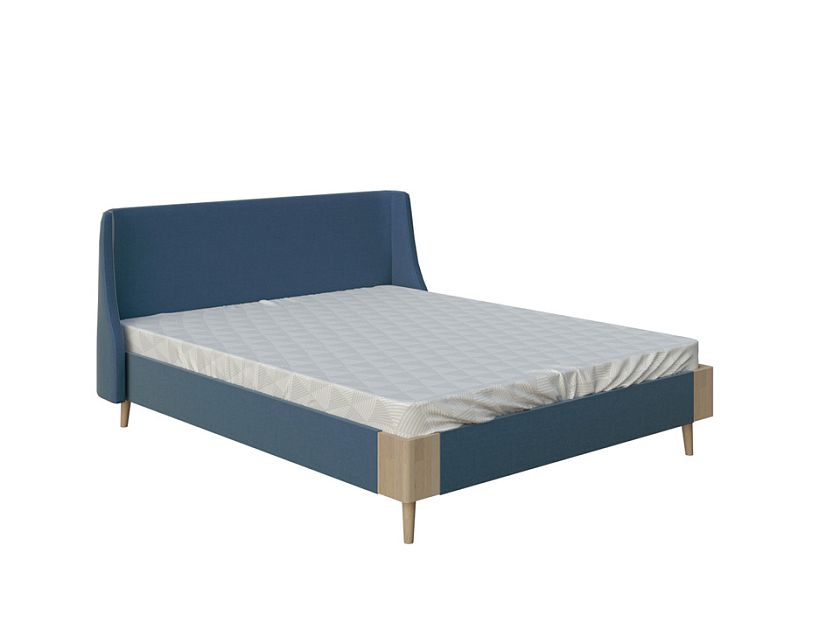 Кровать Lagom Side Soft 120x200 Ткань/Массив (бук) Лама Индиго/Масло-воск Natura (Бук) - Оригинальная кровать в обивке из мебельной ткани.