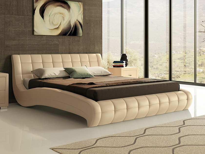 Кровать Nuvola-1 180x200 Ткань: Велюр Casa Лунный - Кровать футуристичного дизайна из экокожи класса «Люкс».