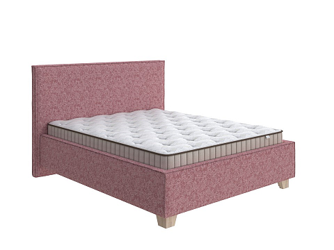 Розовая кровать Hygge Simple - Мягкая кровать с ножками из массива березы и объемным изголовьем