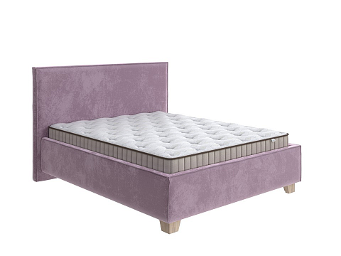 Фиолетовая кровать Hygge Simple - Мягкая кровать с ножками из массива березы и объемным изголовьем