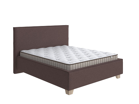 Коричневая кровать Hygge Simple - Мягкая кровать с ножками из массива березы и объемным изголовьем
