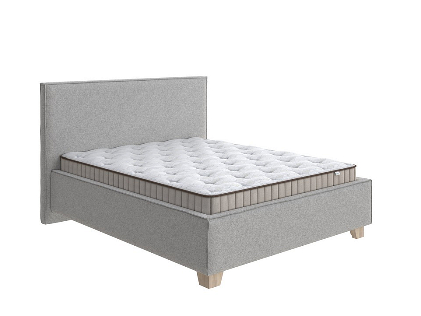 Кровать Hygge Simple 160x200 Искусственная шерсть Лама Светло-серый - Мягкая кровать с ножками из массива березы и объемным изголовьем