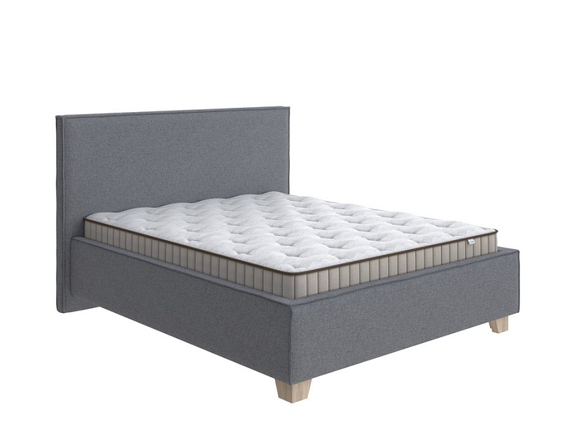 Кровать Hygge Simple 80x190 Искусственная шерсть Лама Темно-серый - Мягкая кровать с ножками из массива березы и объемным изголовьем