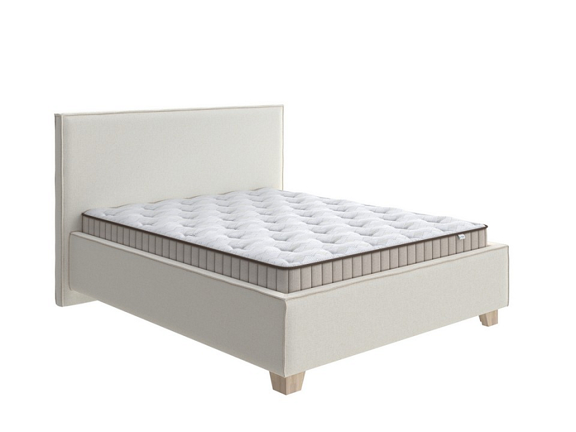 Кровать Hygge Simple 160x190 Искусственная шерсть Лама Лён - Мягкая кровать с ножками из массива березы и объемным изголовьем