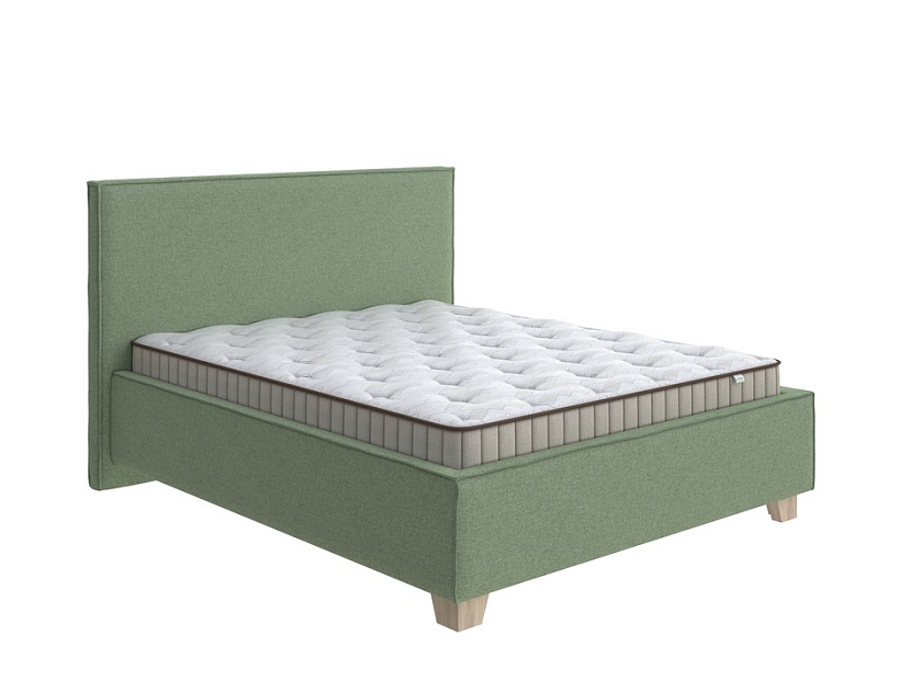 Кровать Hygge Simple 80x190 Искусственная шерсть Лама Авокадо - Мягкая кровать с ножками из массива березы и объемным изголовьем