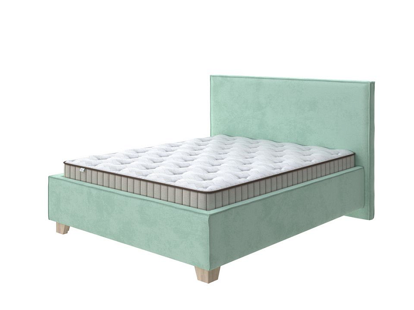 Кровать Hygge Simple 80x190 Ткань: Велюр Teddy Мятный - Мягкая кровать с ножками из массива березы и объемным изголовьем